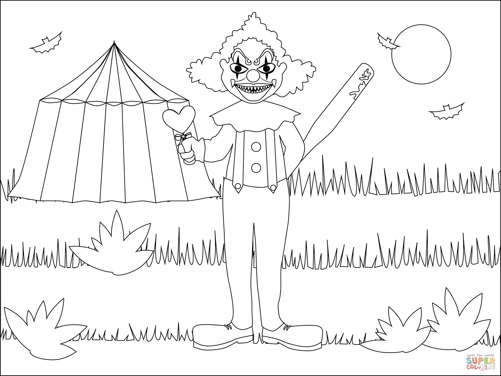 Evil clown coloring page free printable coloring pages