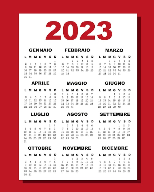Premium vector italian calendar for calendar for in italian week starts on monday vertical editable