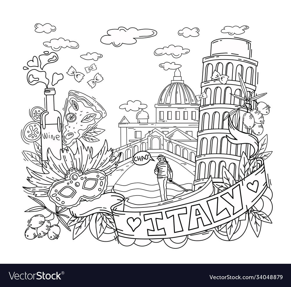 Coloring book italy city royalty free vector image