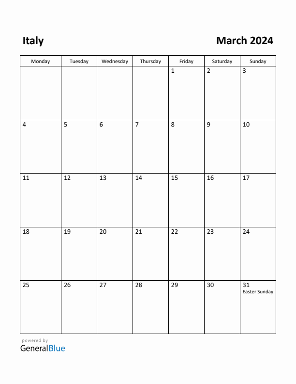 Free printable march calendar for italy