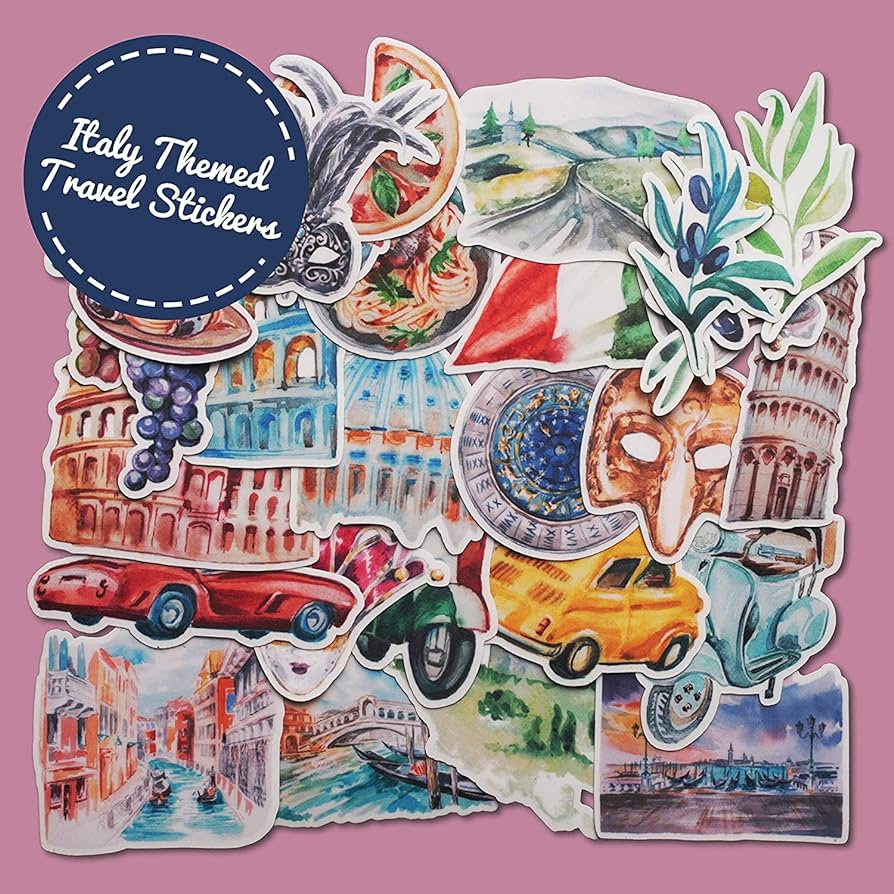 Navy peony inspiring italy travel stickers pack