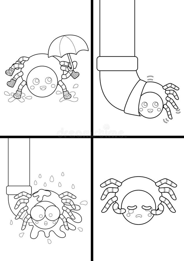 Itsy bitsy spider coloring kids and adult stock illustration