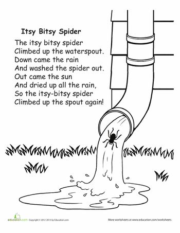 Itsy bitsy spider worksheet education nursery rhymes preschool crafts nursery rhymes preschool old nursery rhymes