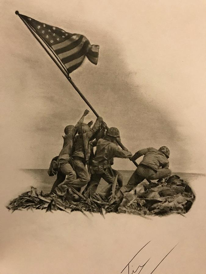 Rising the flag on iwo jima drawing by timothy ferrone