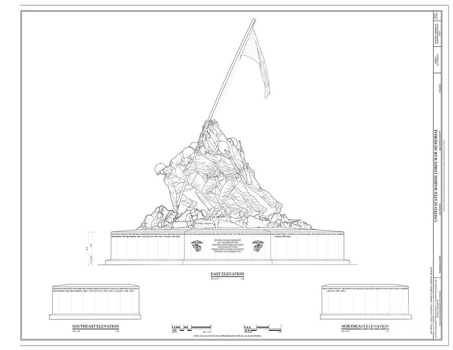 Iwo jima memorial drawing by marines