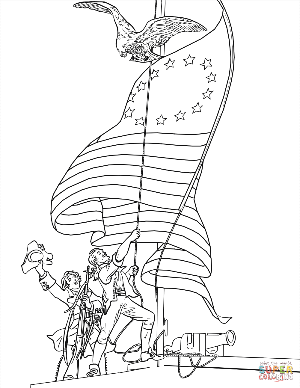 Patriots raising an american flag coloring page free printable coloring pages