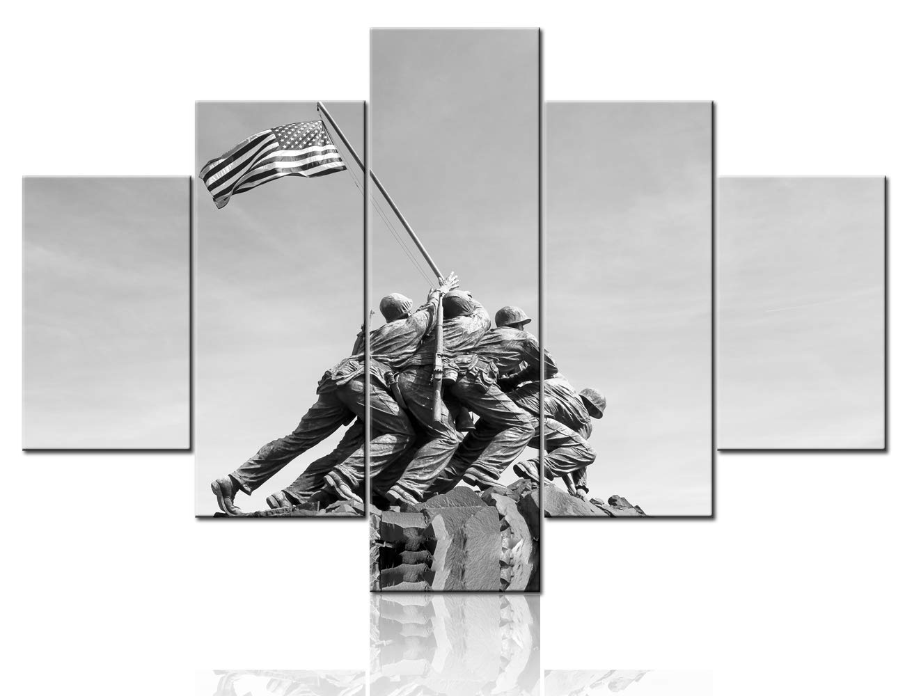 Black and white painting canvas wall art iwo jima memorial in washington picture raising the flag on iwo jima artwork large panel modern house decor living room framed ready to