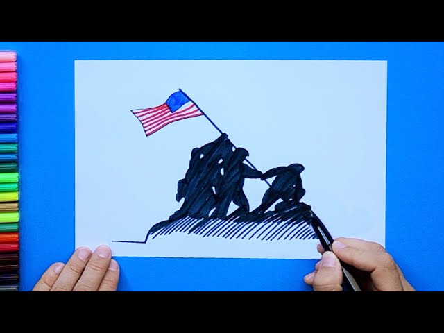 How to draw raising of flag at iwo jia usa independence day