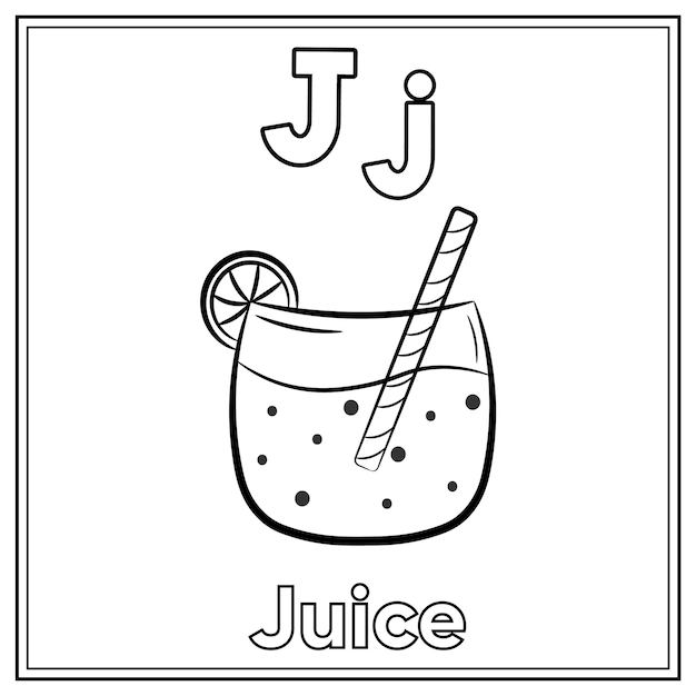 Premium vector alphabet flashcard letter j with cute juice drawing sketch for coloring