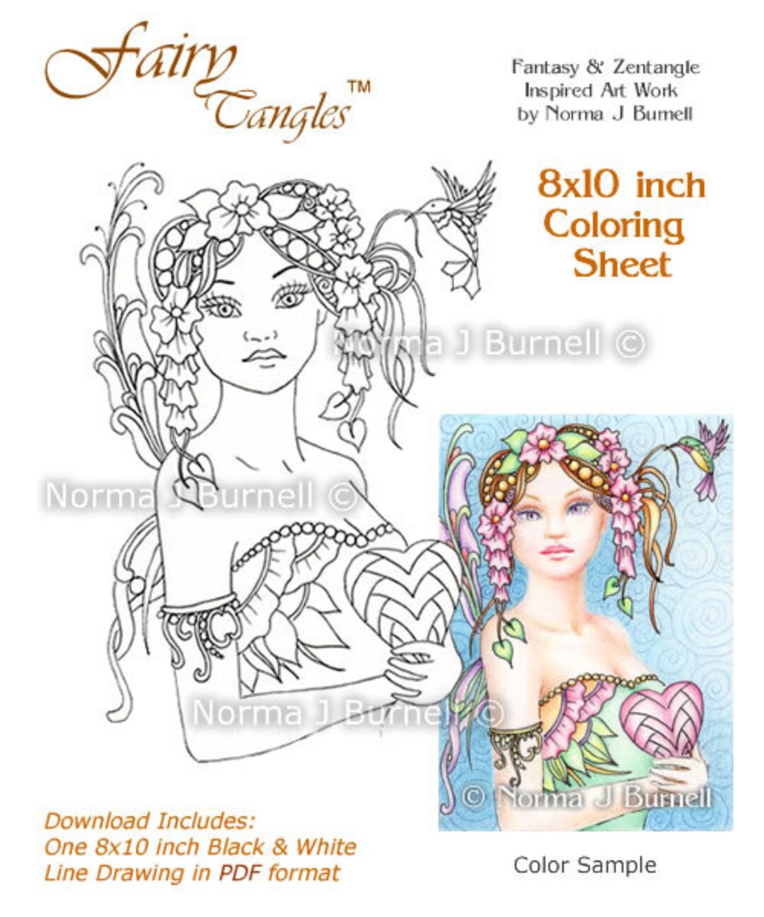 Be mine love fairy tangles printable coloring sheet coloring page by norma j burnell fairies valentines day coloring pages