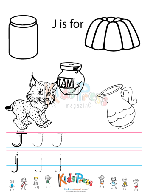 Alphabet tracing worksheet â j