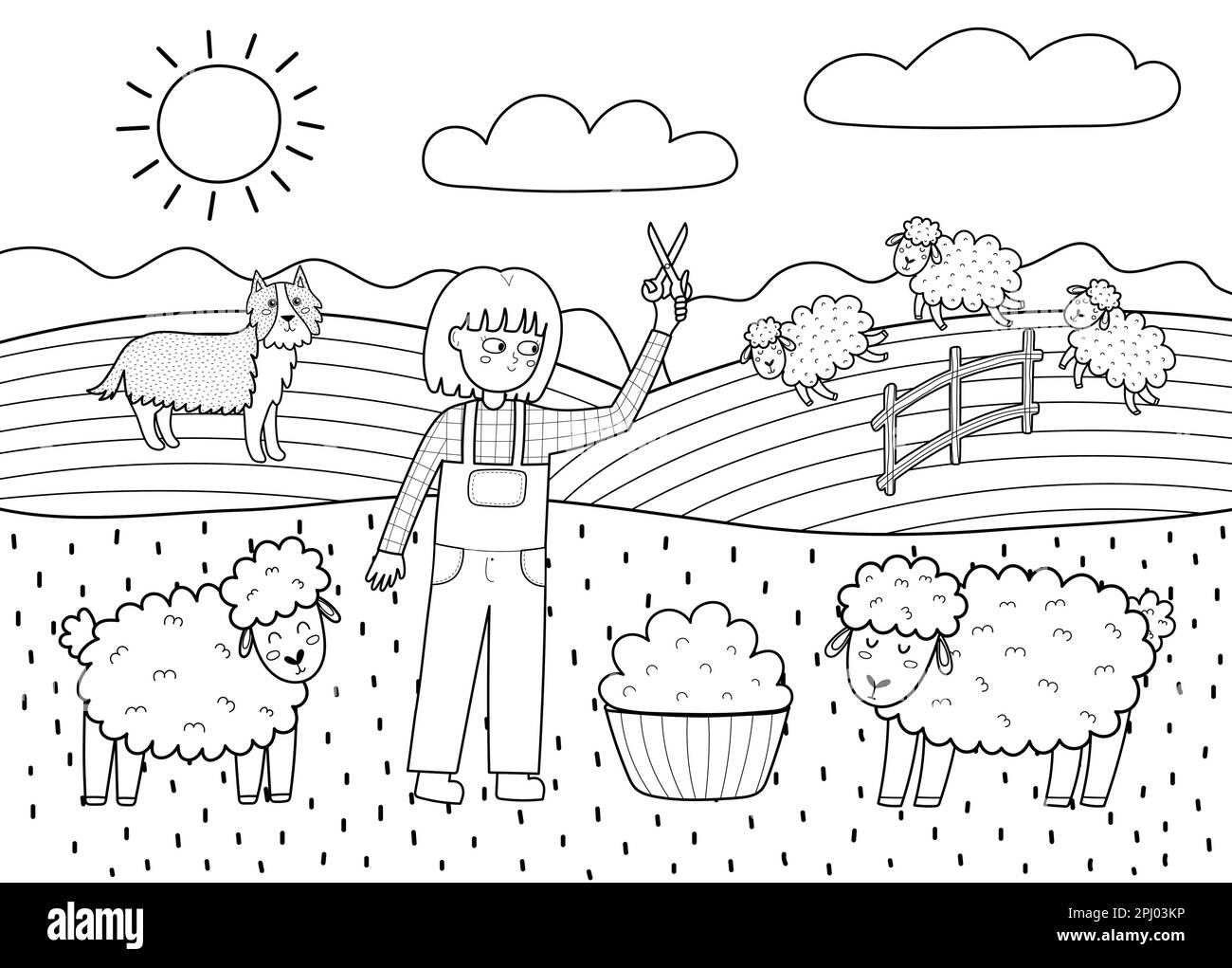 Sheep and children black and white stock photos images
