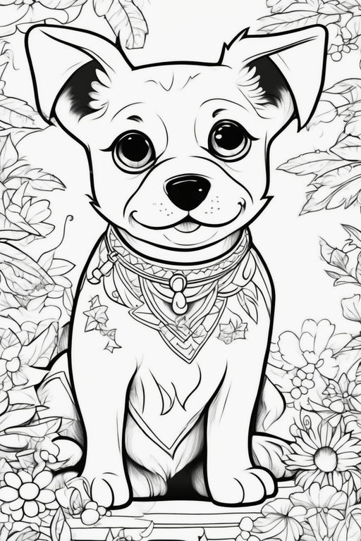 Jack russell rough coat terrier puppy happy with black and white monochromatic fine line art for good detail in valentines hearts celebration may gibbs story book style art coloring book