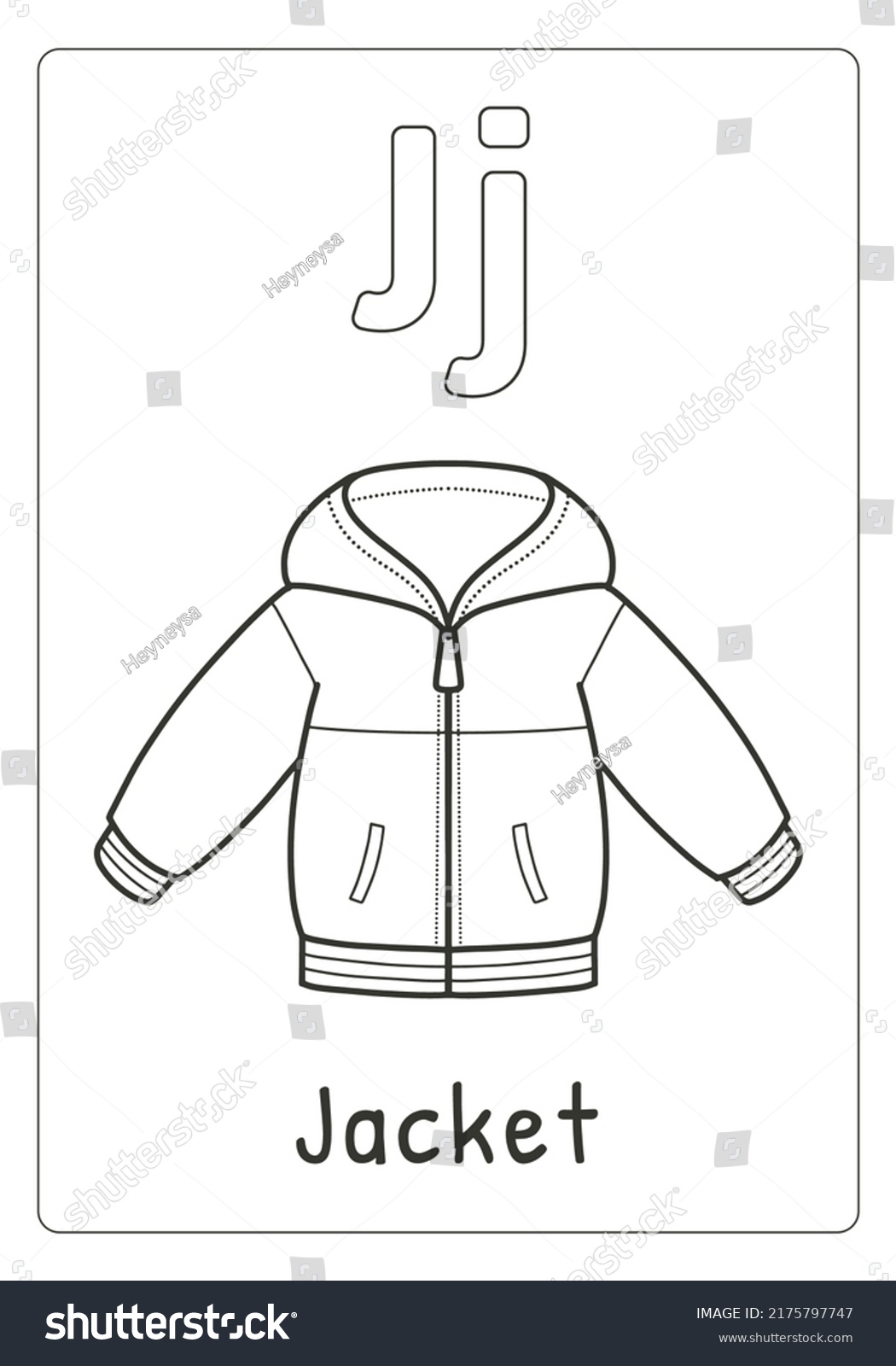 Alphabet letter j jacket coloring page stock vector royalty free