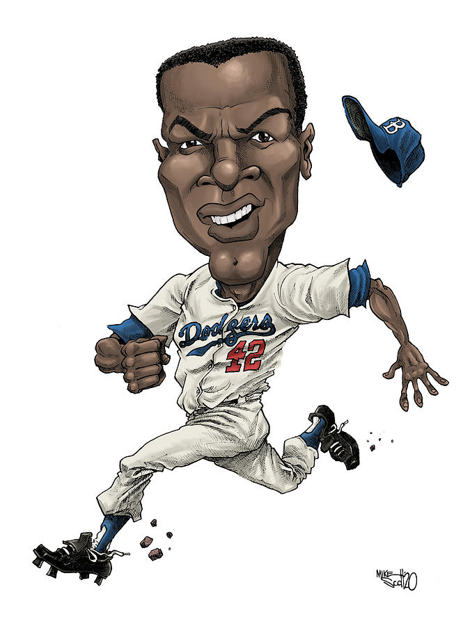 Jackie robinson in color drawing by mike scott