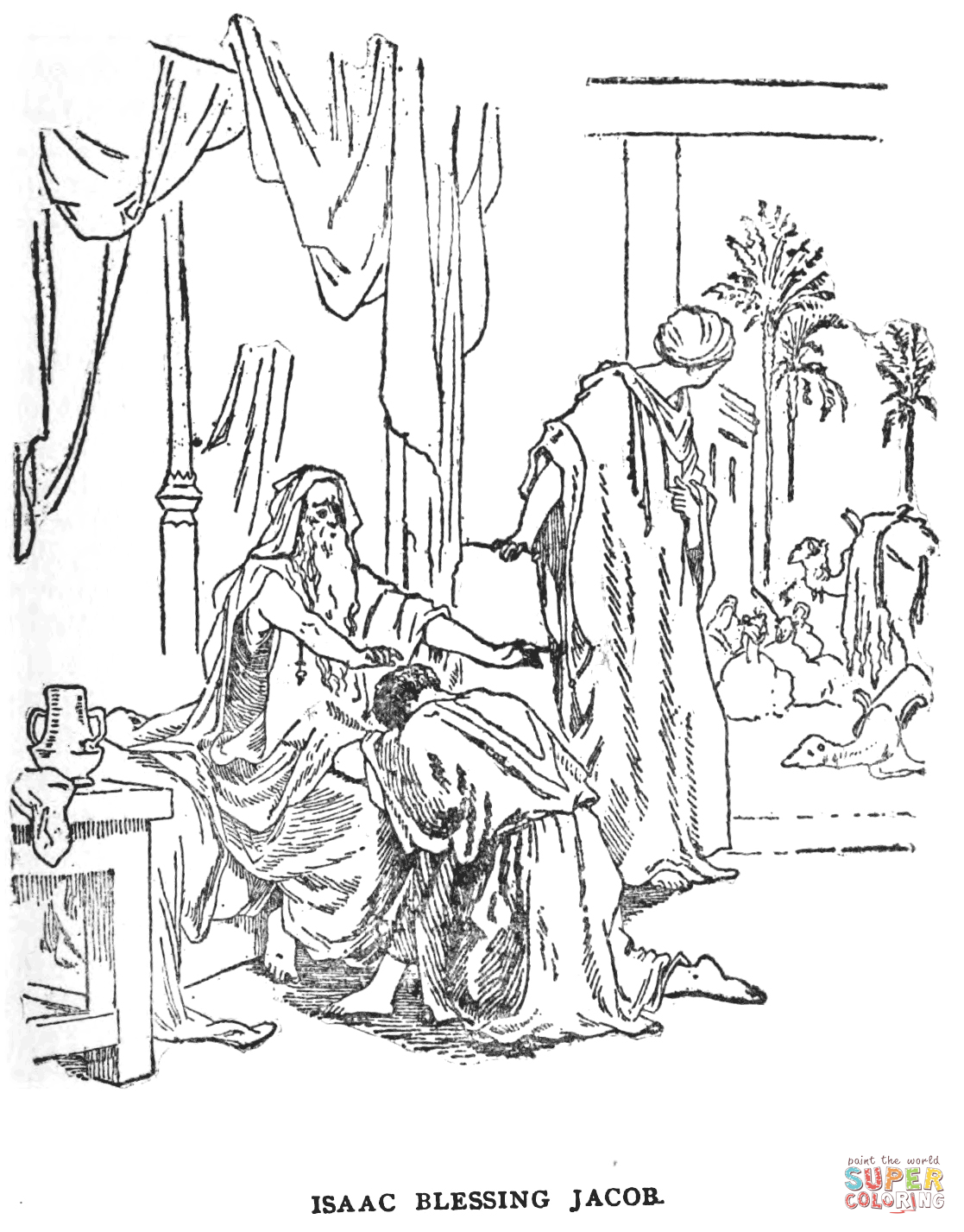 Isaac blessing jacob coloring page free printable coloring pages