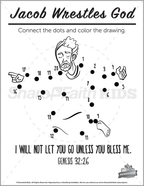 Genesis jacob wrestles with god preschool dot to dot â