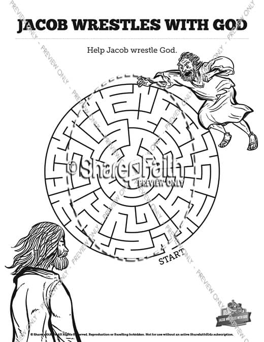 The story of jacob wrestling with god sunday school coloring pages â