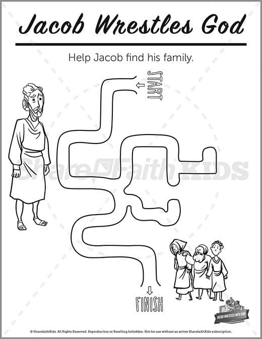 Genesis jacob wrestles with god preschool mazes â