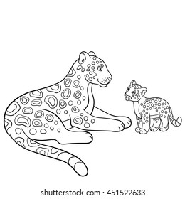Coloring pages mother jaguar her little stock vector royalty free
