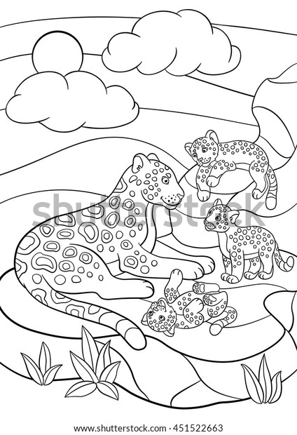 Coloring pages mother jaguar her little stock