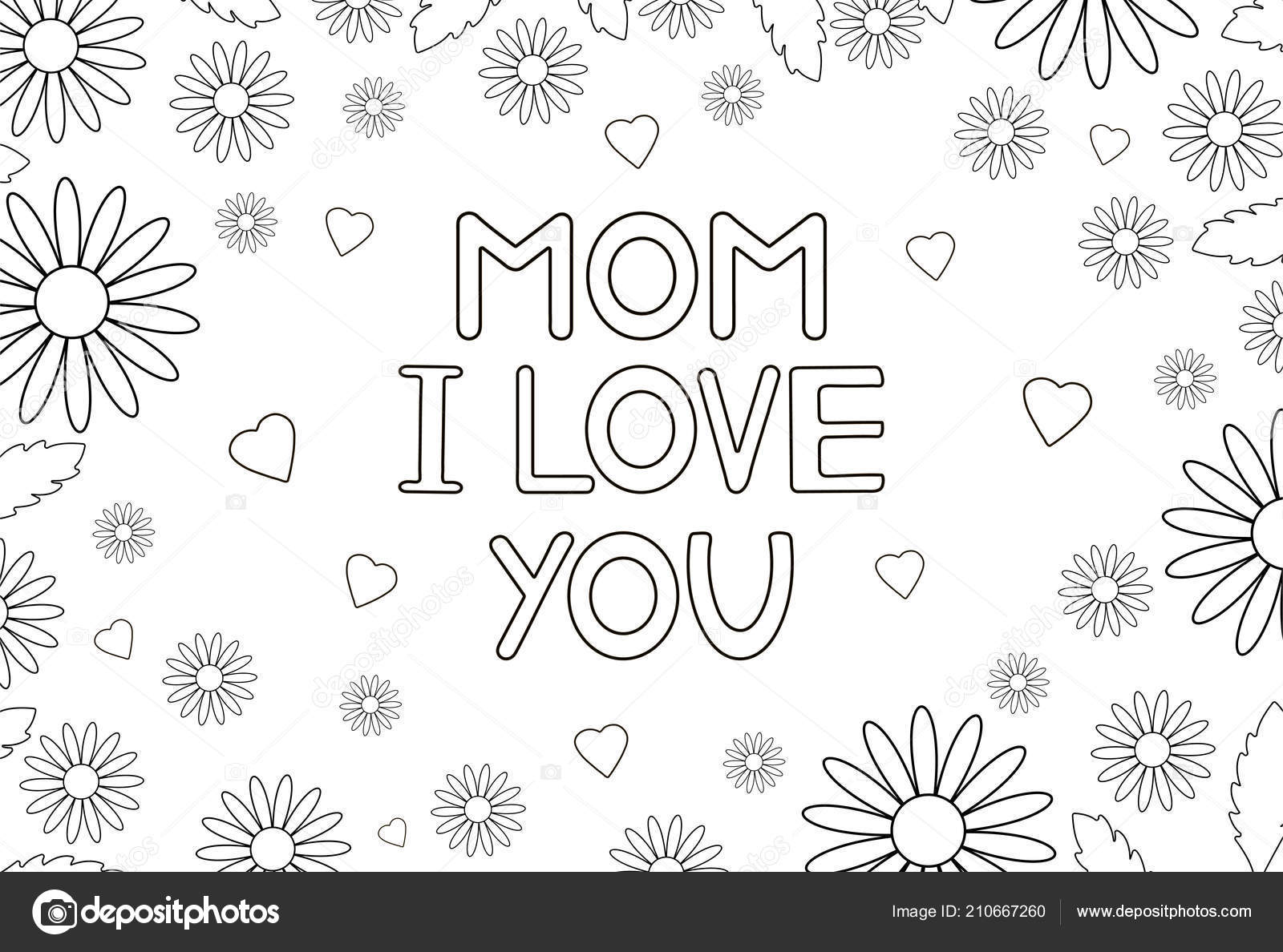Mamma jag ãlskar dig kort med blommor och hjãrtan mãlarbok vektor av yasyazagoruiko
