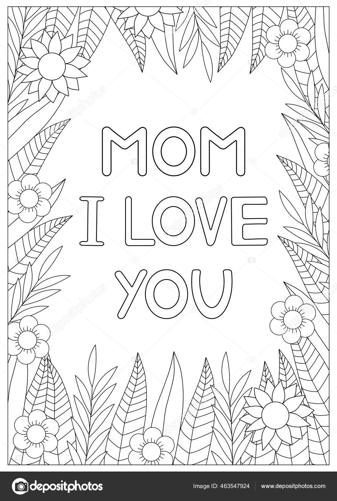 Mors dag mãlarkort mamma jag ãlskar dig fãrglãggningssida vektorillustration vektor av yasyazagoruiko