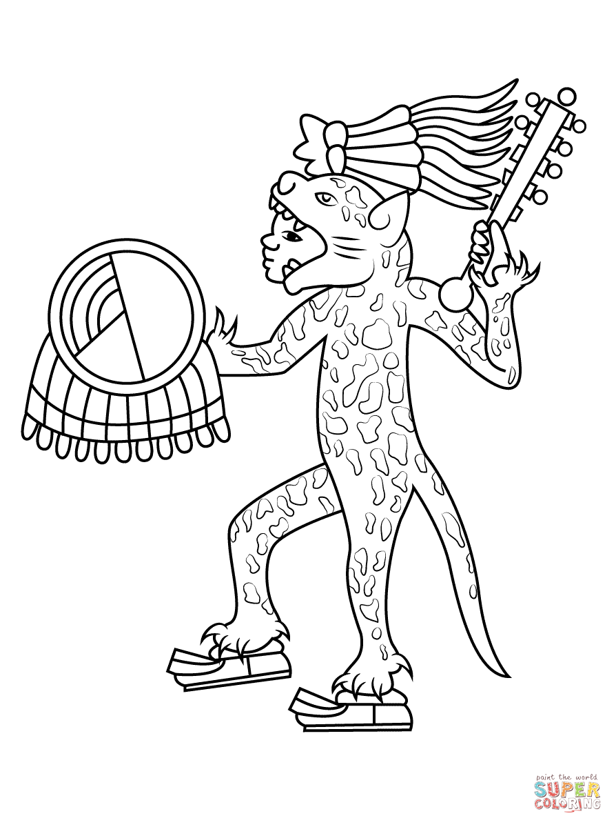 Aztec jaguar warrior coloring page free printable coloring pages