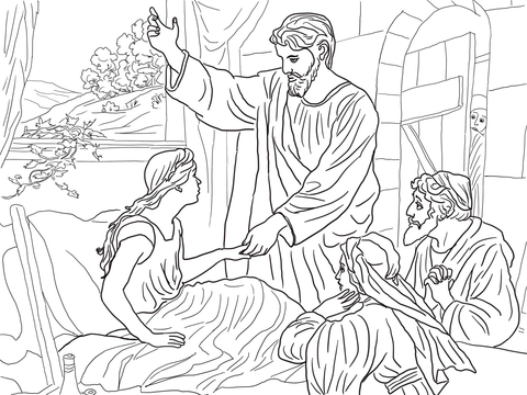 Jesus raises jairus daughter coloring page free printable coloring pages