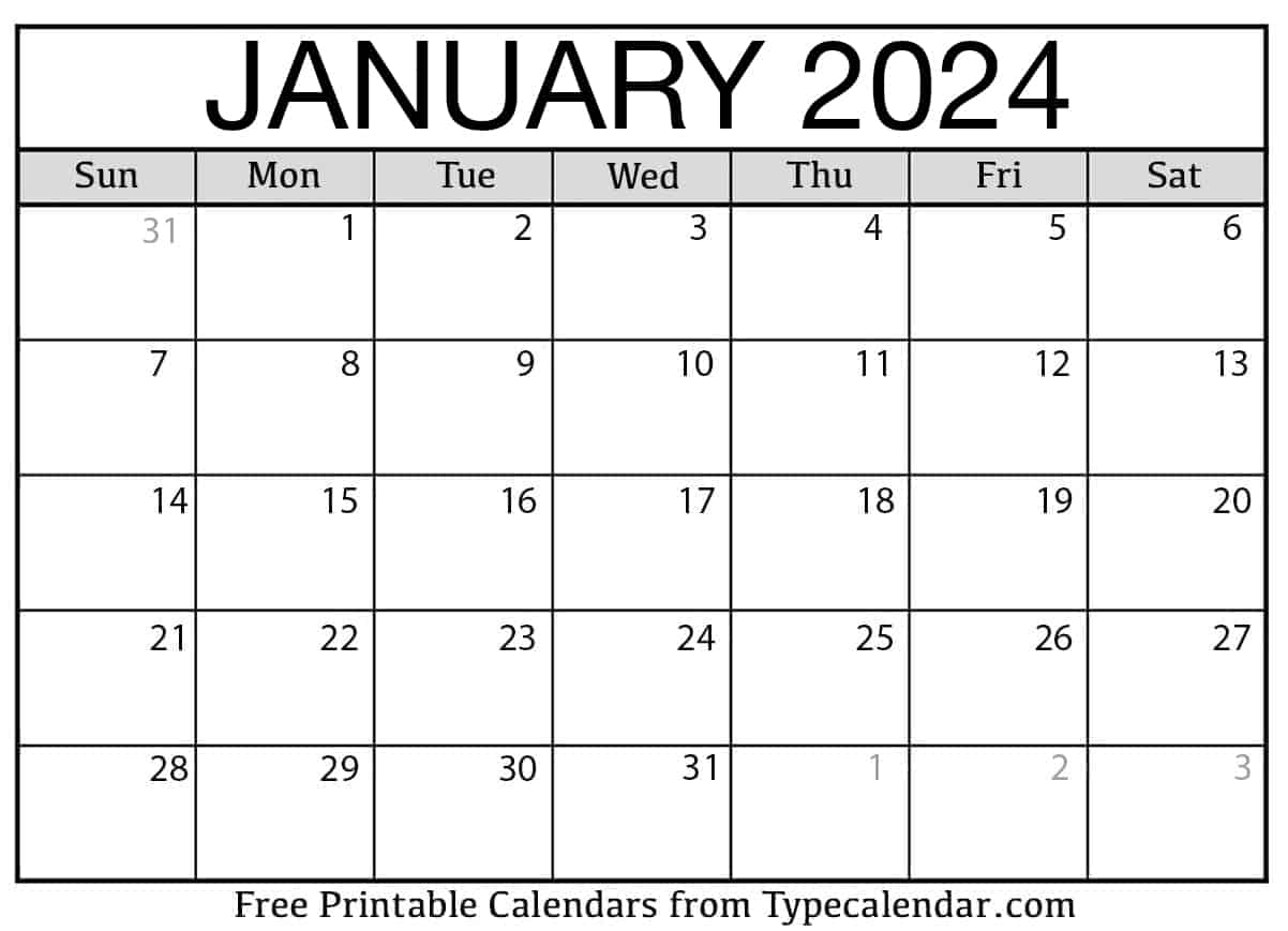Free printable january calendars