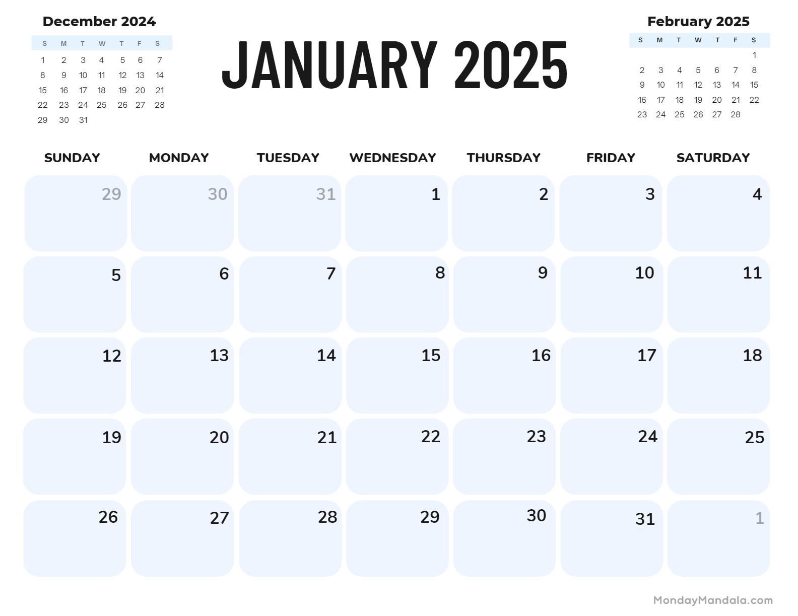 January calendar free pdf printables