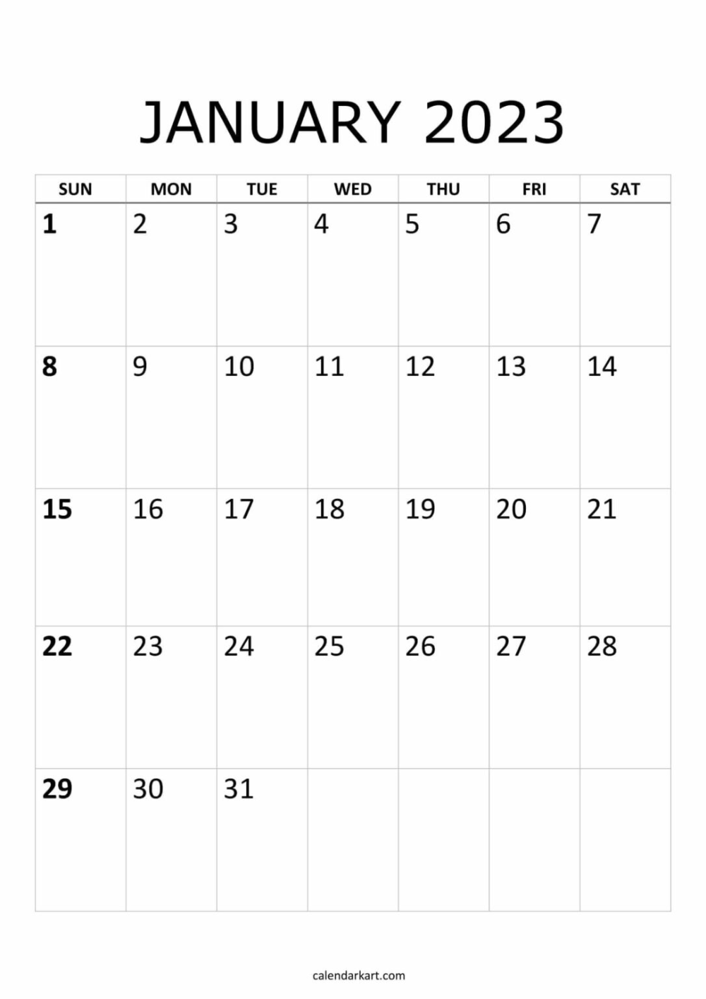Free printable january calendar