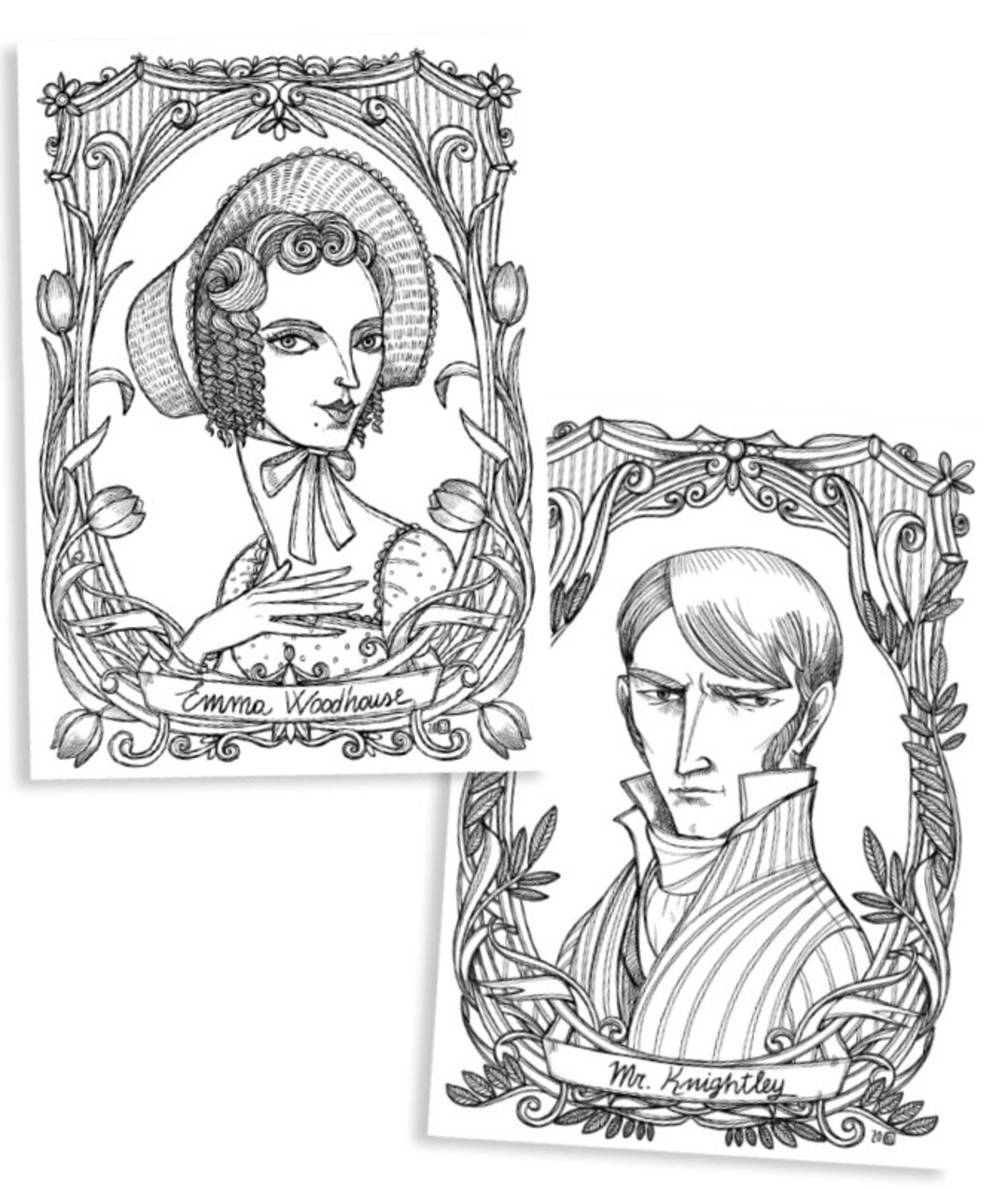 Coloring page pdf emma emma and mr knightley portraits jane austen instant download art printable illustration