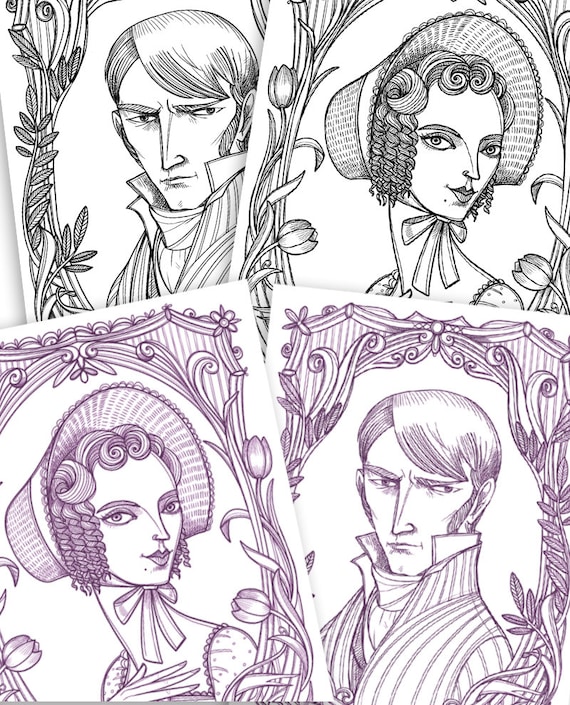 Coloring page pdf emma emma and mr knightley portraits jane austen instant download art printable illustration