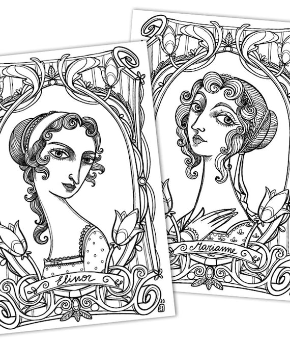 Coloring pages marianne and elinor dashwood portraits sense and sensibility jane austen pdf nstant download