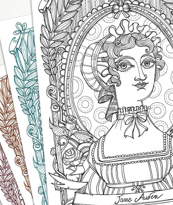 Jane austen coloring page instant download art printable pattern