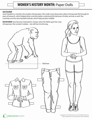 Womens history month second grade history worksheets jane goodall paper doll jane goodall education women history month activities
