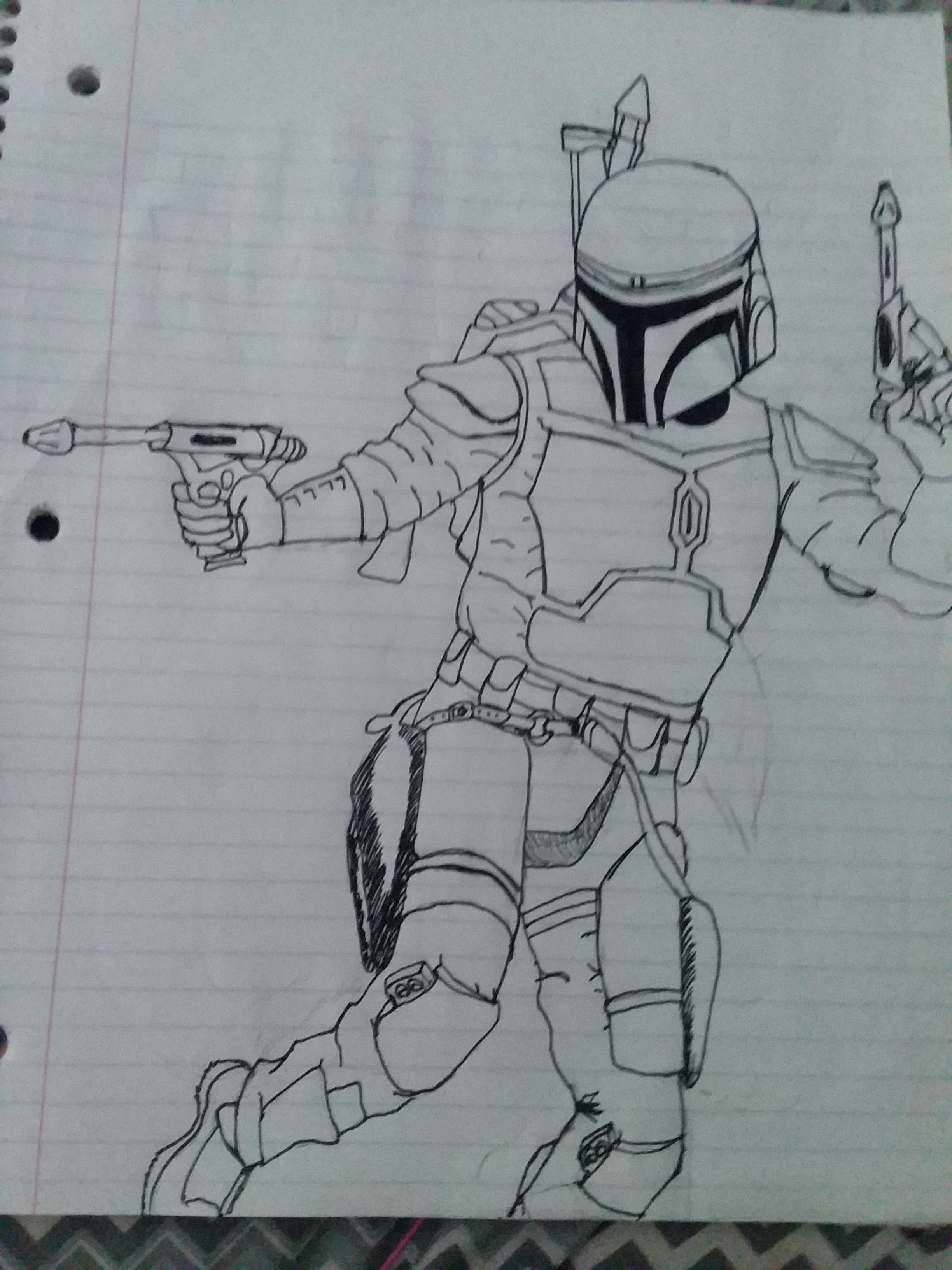 Some jango fett line art i did should i add color rstarwars