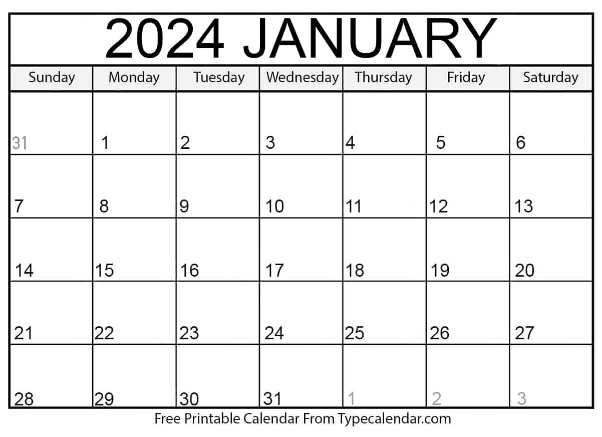 Free printable january calendars
