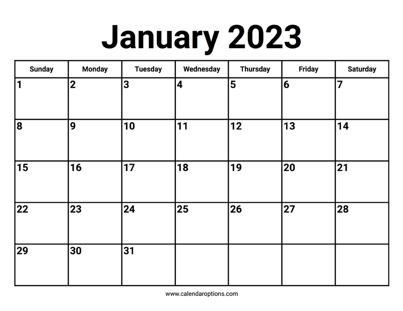 January calendar â calendar options