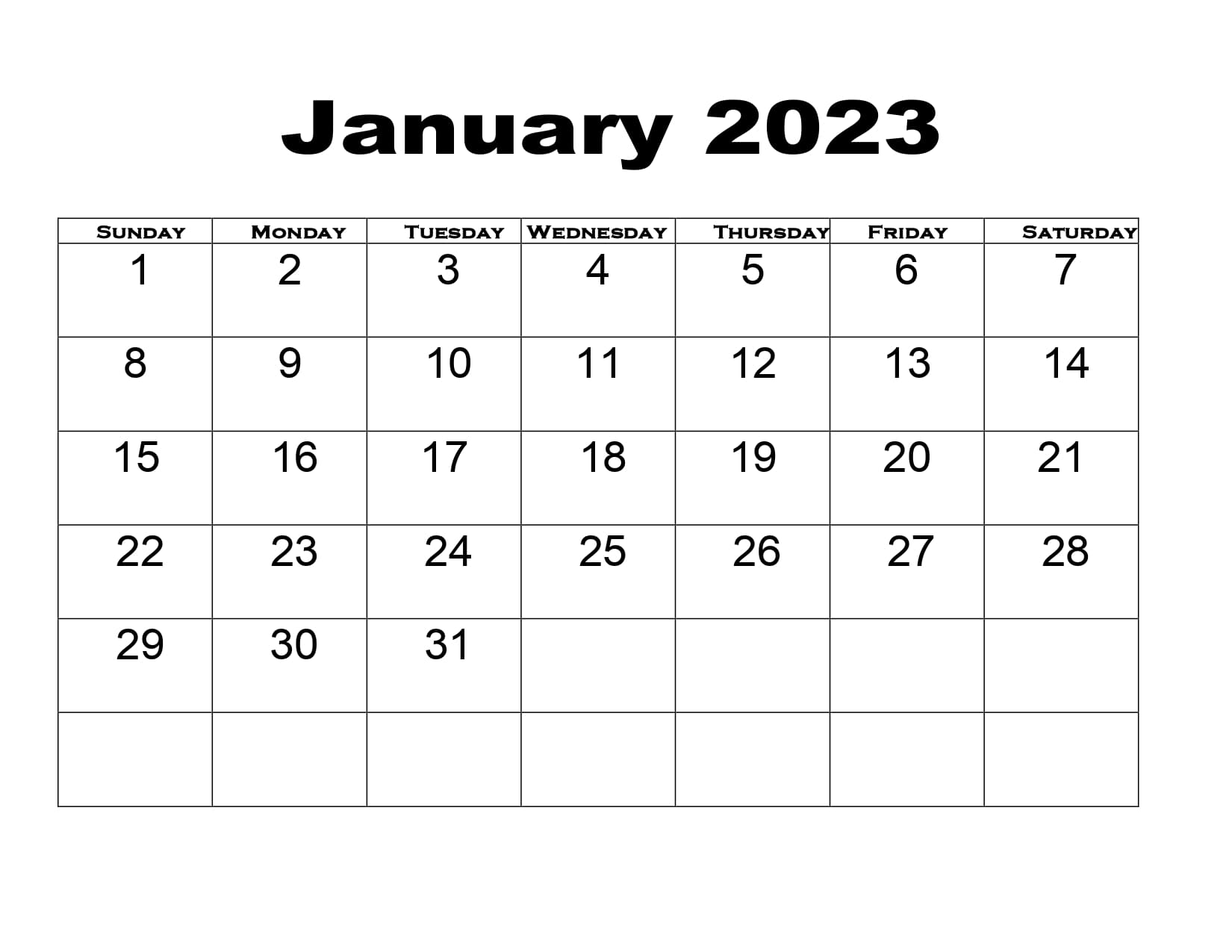 Blank january calendar printable pdf templates