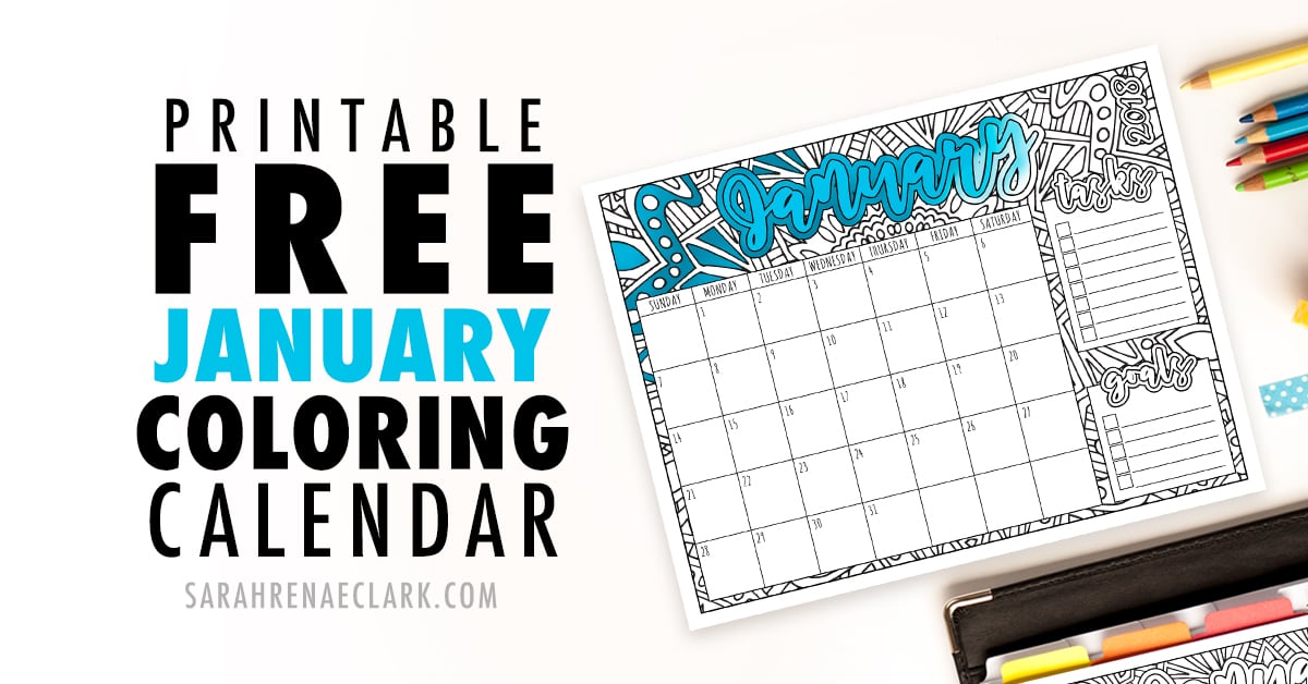 Free january calendar printable coloring calendar pdf from sarah renae clark