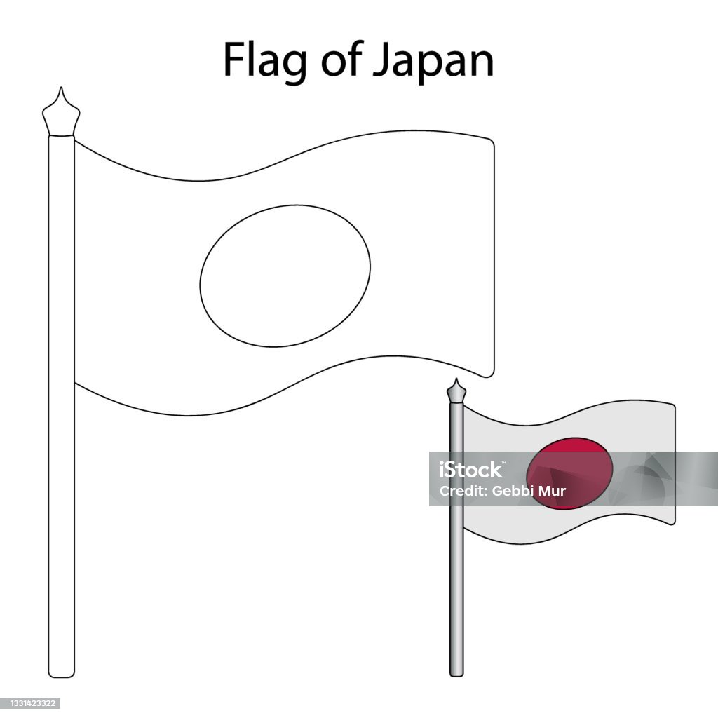 Japan flag color the flag according to the suggested example vector illustration isolated white background national symbol of the state coloring book for children east asia stock illustration