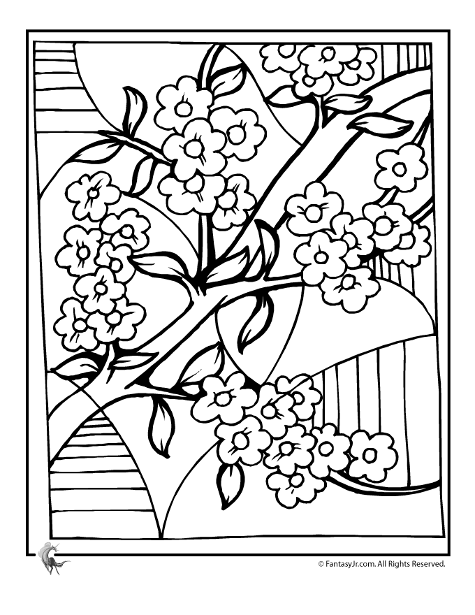 Fantasy jr cherry blossom art coloring page unicorn coloring pages coloring pages tree coloring page
