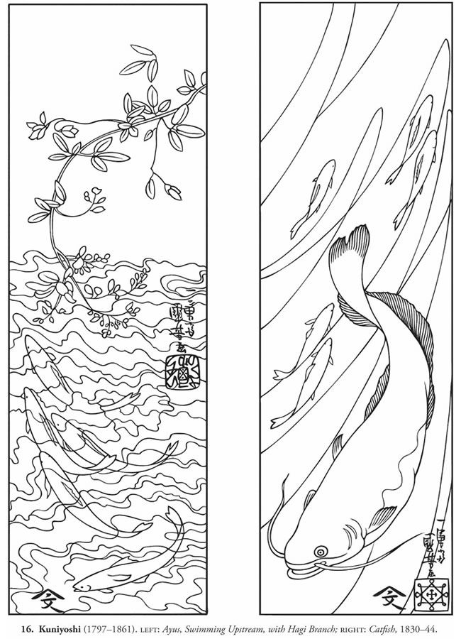 Wele to dover publications color your own japanese woodblock prints japanese woodblock printing coloring pages coloring bookmarks