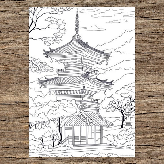 Japanese temple printable adult coloring page from favoreads coloring book pages for adults and kids coloring sheets coloring designs