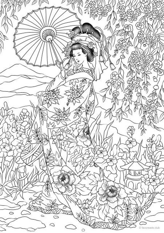 Japanese woman printable adult coloring page from favoreads coloring book pages for adults and kids coloring sheets coloring designs