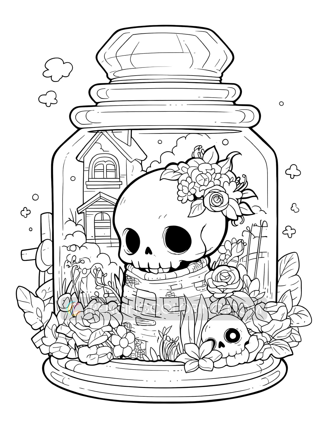 Kawaii halloween in jar coloring pages