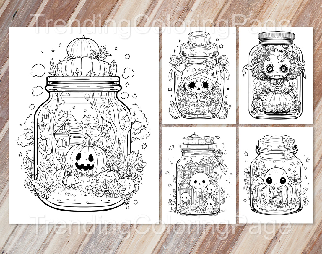 Kawaii halloween in jar coloring pages