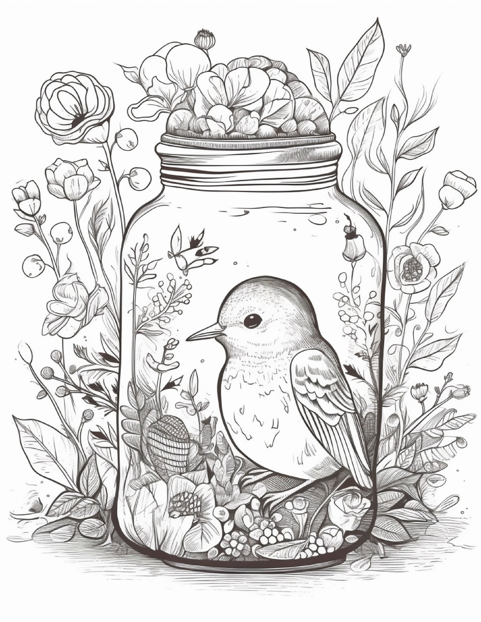 Life inside jar printable coloring pages for adults grayscale colo â coloring